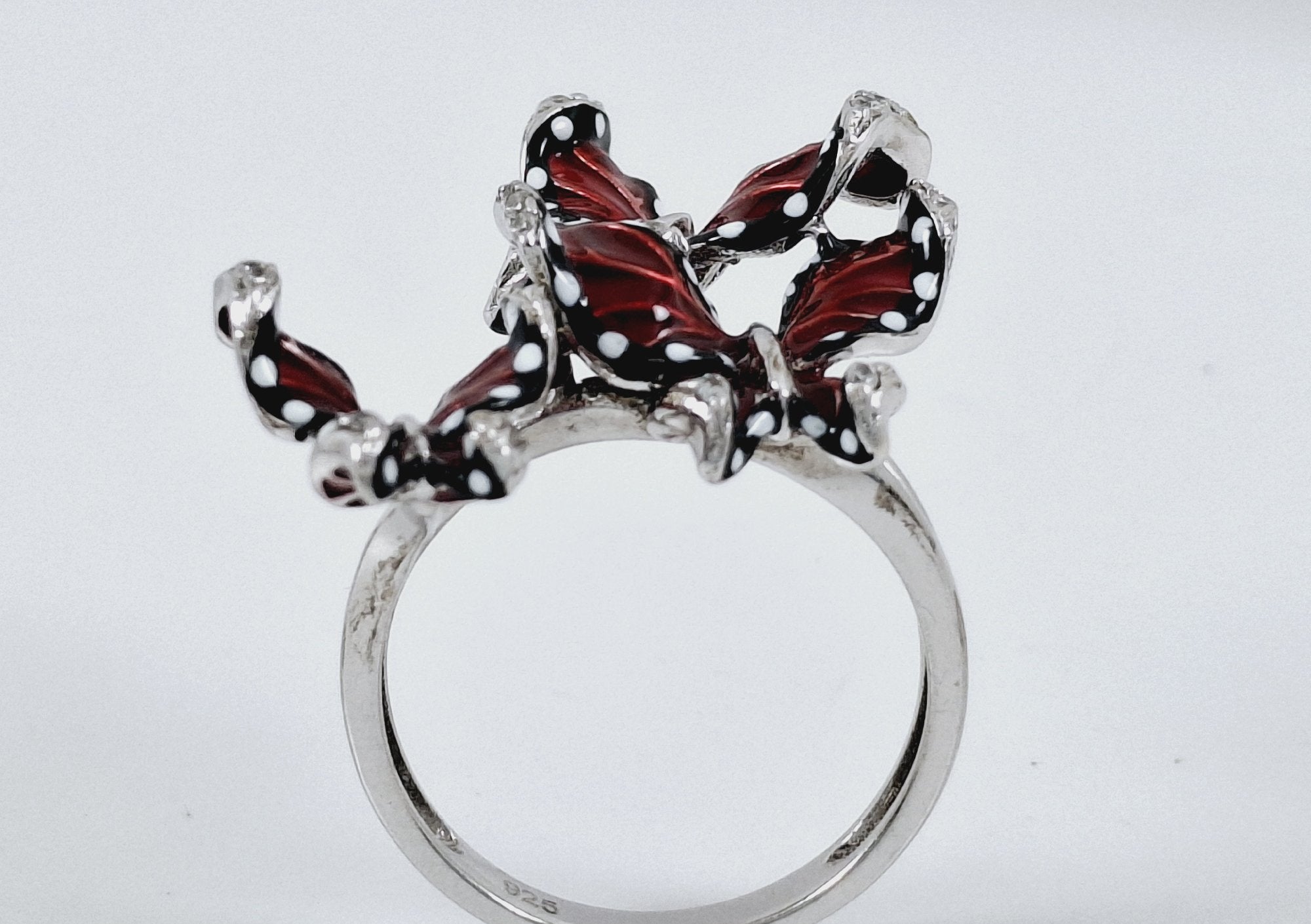 925 Silver Enamel Crystal Butterfly Statement Ring 6.5