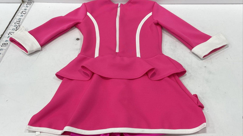 Weissman Pink & White Peplum Costume Dress with Hat & Gloves, Size SA