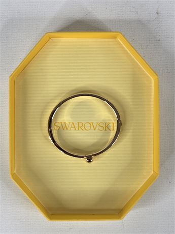 Swarovski Gold Tone Crystal Hinged Bangle Bracelet with Box
