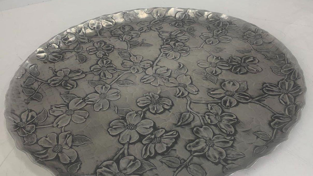 Wendell August Handmade Silver Floral Serving Platter