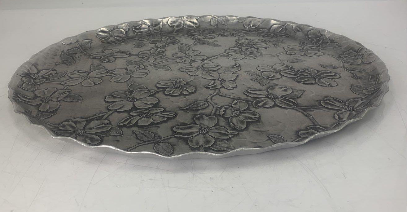 Wendell August Handmade Silver Floral Serving Platter