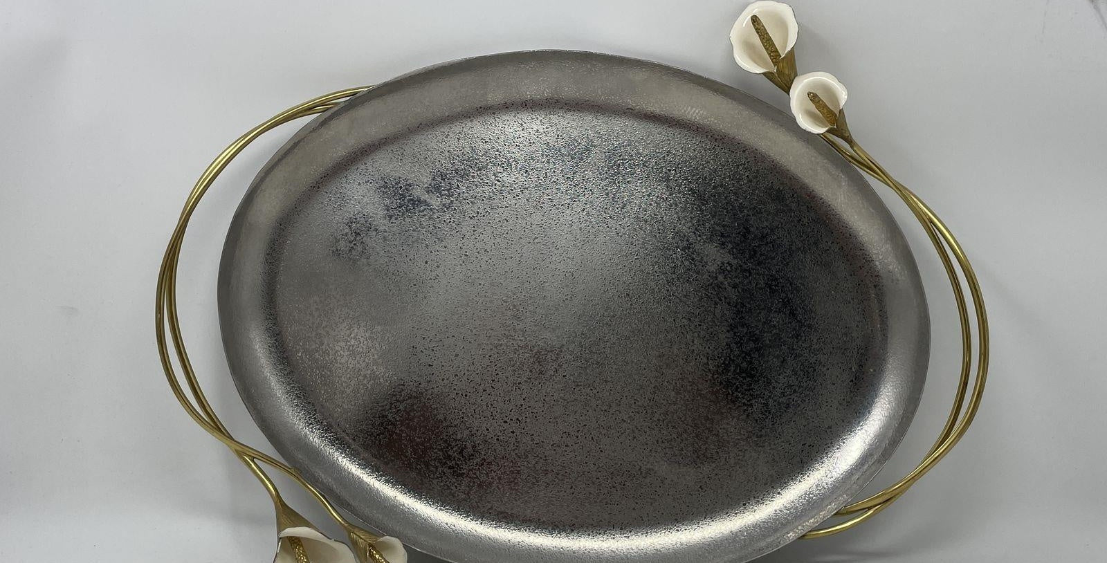Michael Aram Calla Lily Silver-Tone Engraved Tableware Oval Shaped Serving Tray