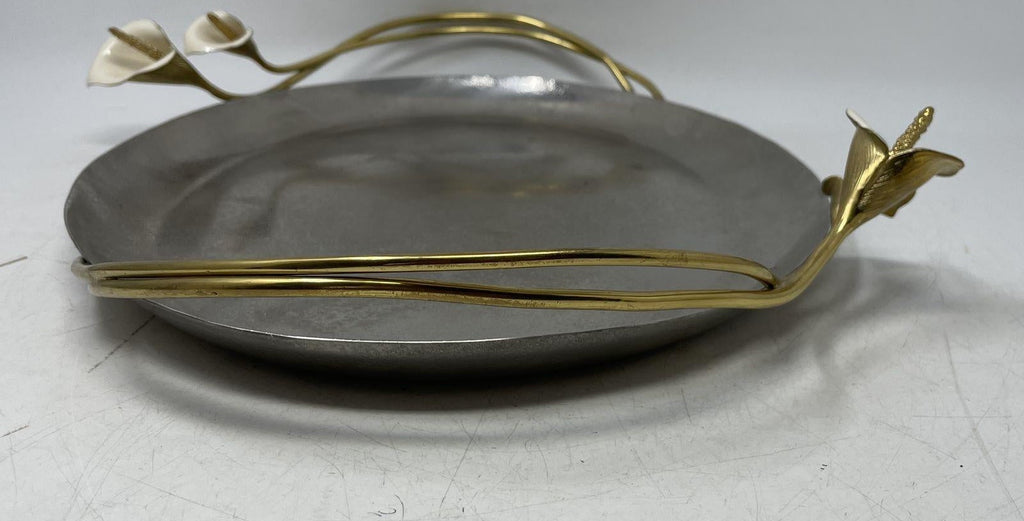 Michael Aram Calla Lily Silver-Tone Engraved Tableware Oval Shaped Serving Tray