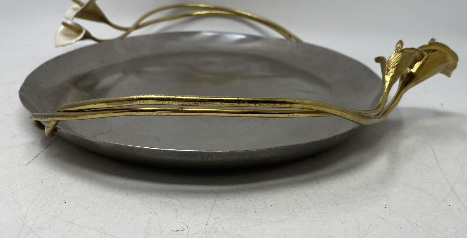 Michael Aram Calla Lily Silver-Tone Engraved Tableware Oval Shaped Serving Tray