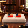 AGE REVIEW Silver-Tone American Flag Cufflinks with Red, White and Blue Enamel-Style Resin Faces, Bullet Backs