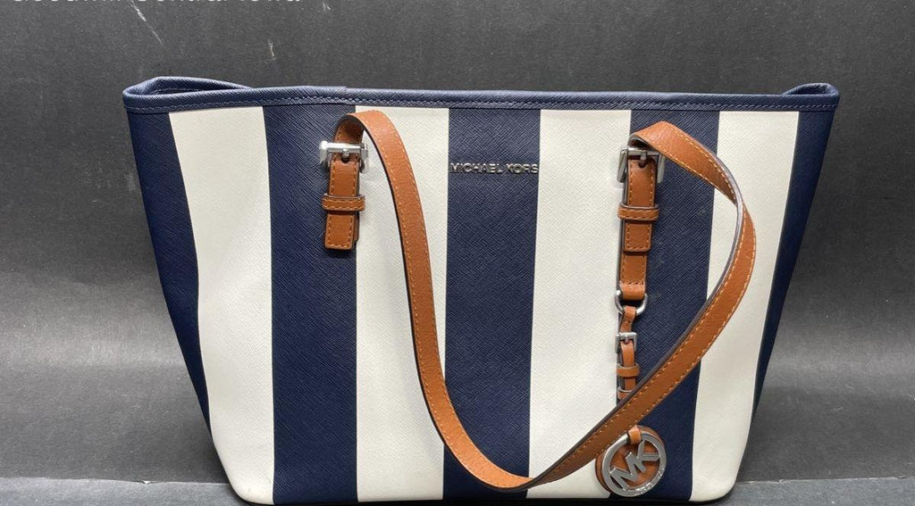 Michael Michael Kors Jet Set Travel Blue Stripe Travel Tote