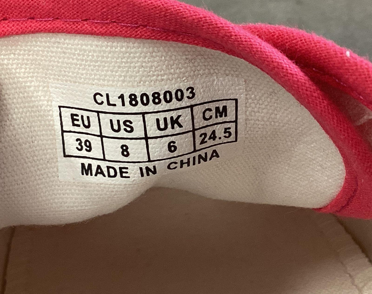 Jen Ardor raspberry pink canvas low-top sneakers with white laces and box, view 9