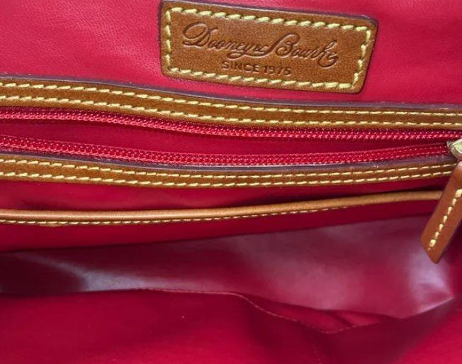 Dooney & Bourke turquoise pebbled leather zip zip dome satchel with cognac leather trim, view 7