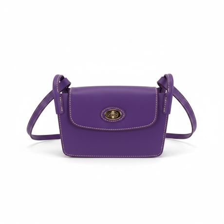 Purple leather mini crossbody purse with top zip and adjustable strap, view 2