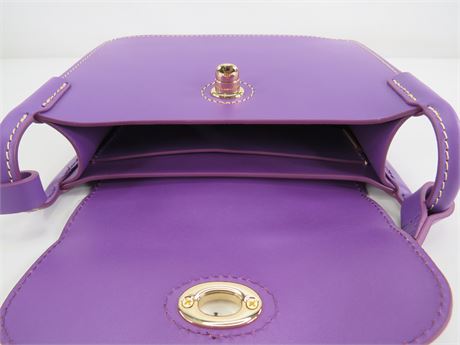 Purple leather mini crossbody purse with top zip and adjustable strap, view 10