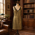 Gold Metallic Textured Sleeveless V-Neck Dress