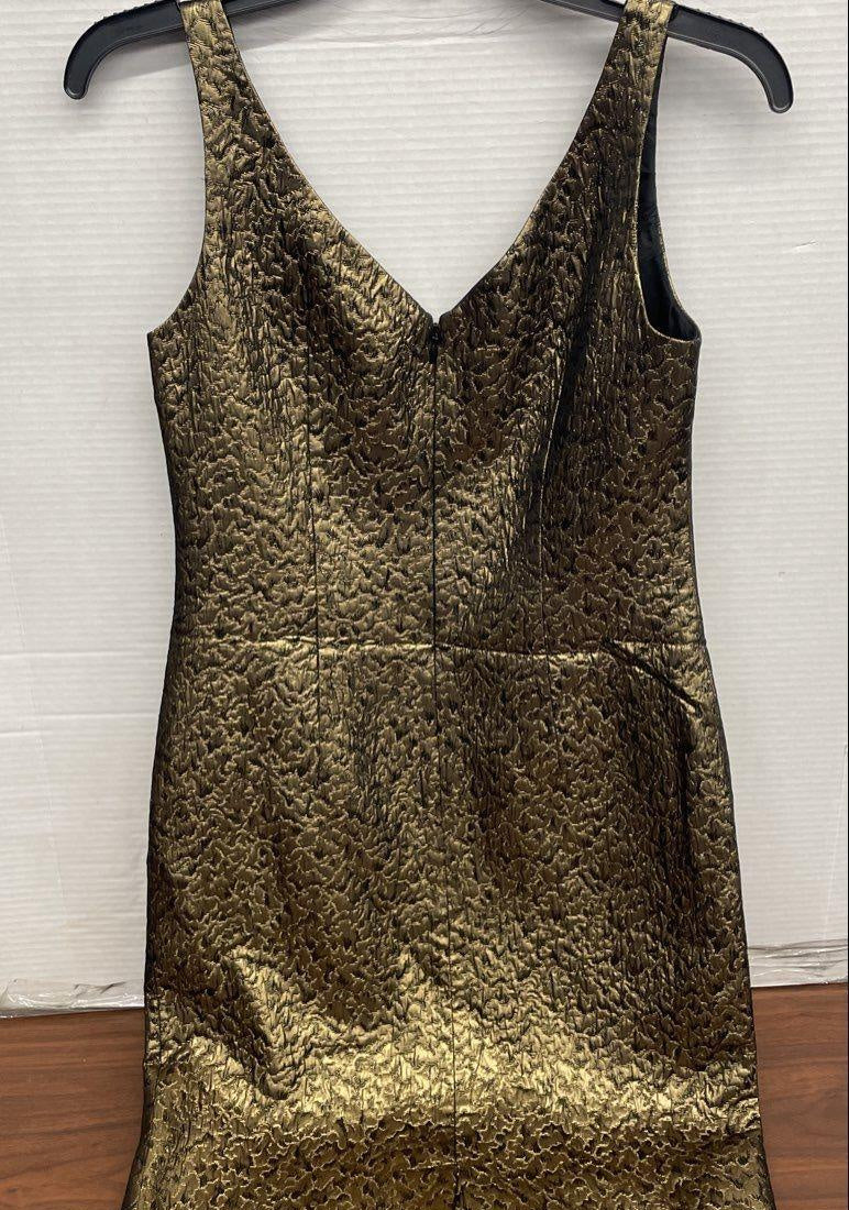 Gold Metallic Textured Sleeveless V-Neck Dress