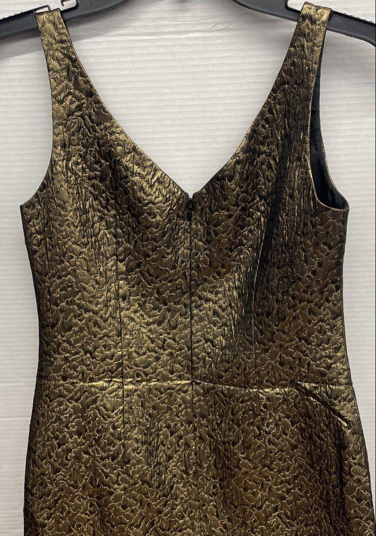 Gold Metallic Textured Sleeveless V-Neck Dress