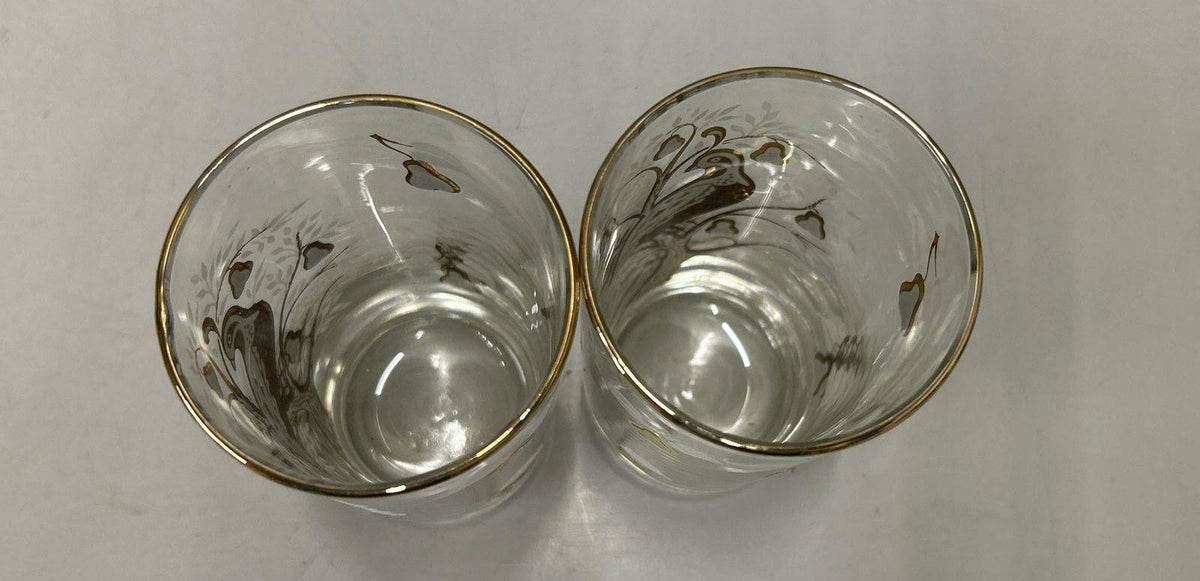 Culver Partridge in a Pear Tree Gold Overlay Tumbler Set of 2 Vintage