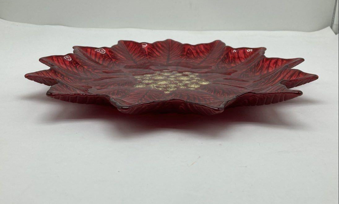 Turkish Glass Red Poinsettia Serving Tray, 12.75 In