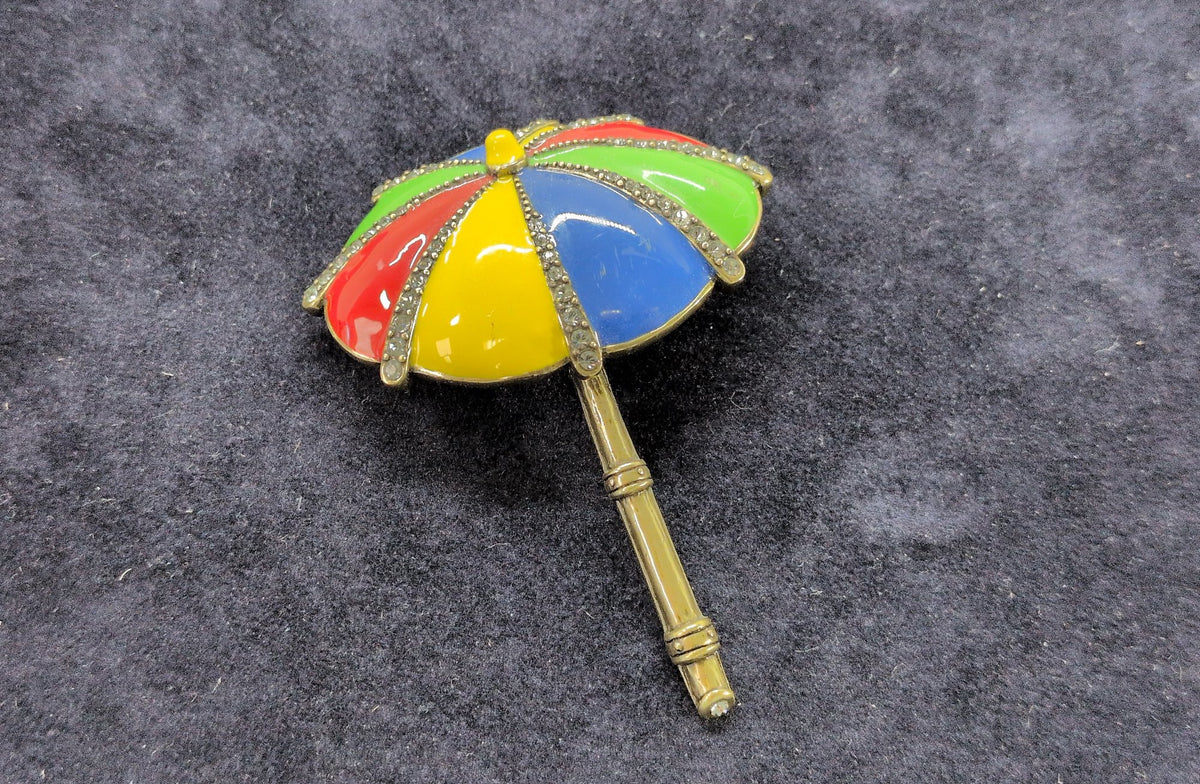 Signed Heidi Daus Colorful Umbrella Brooch