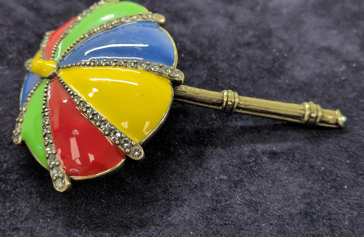 Signed Heidi Daus Colorful Umbrella Brooch