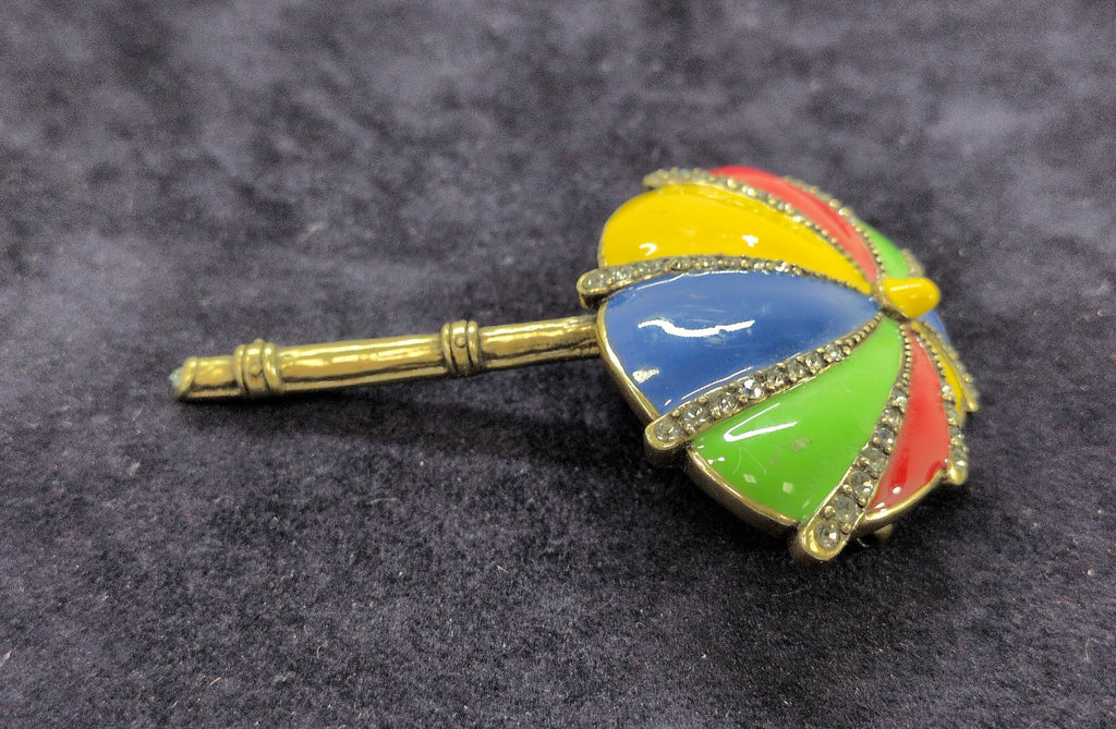 Signed Heidi Daus Colorful Umbrella Brooch