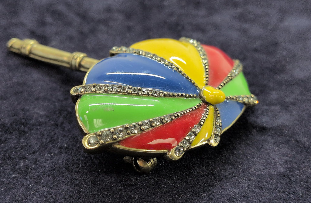 Signed Heidi Daus Colorful Umbrella Brooch
