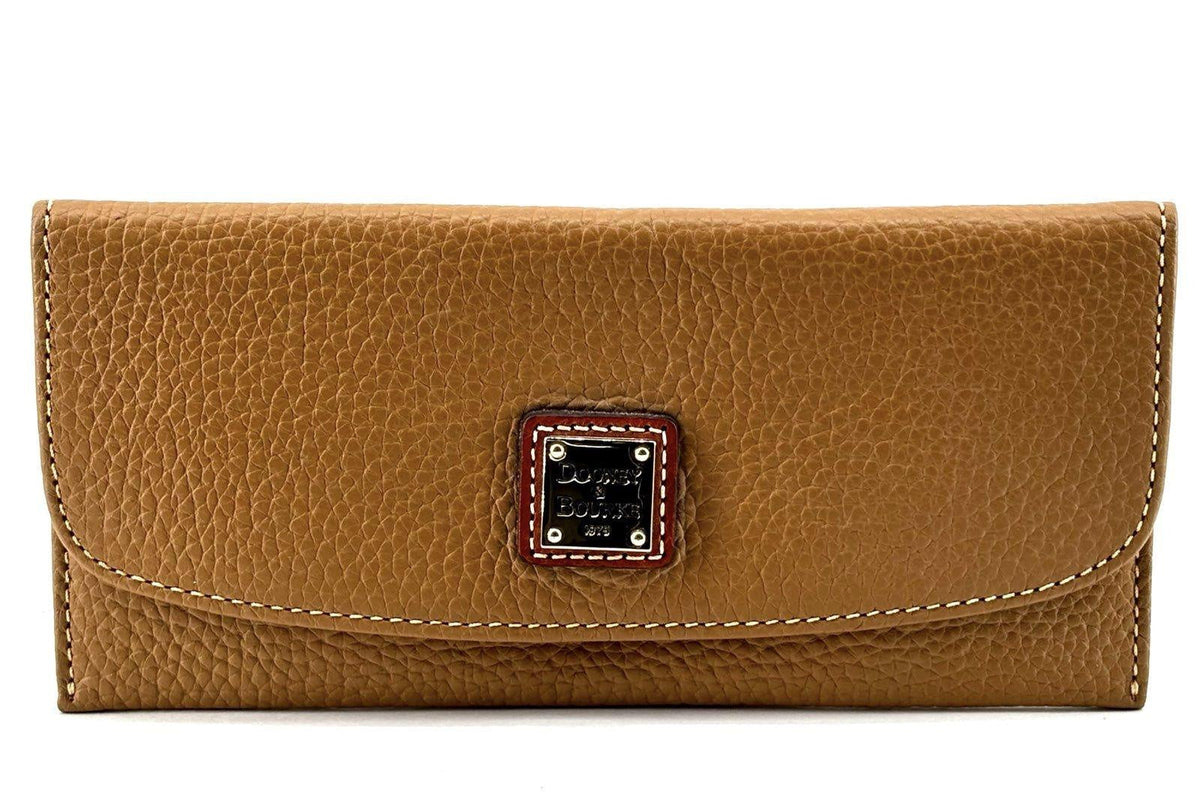 Dooney & Bourke tan pebbled leather continental flap wallet with silver-tone 1975 logo plate, view 2