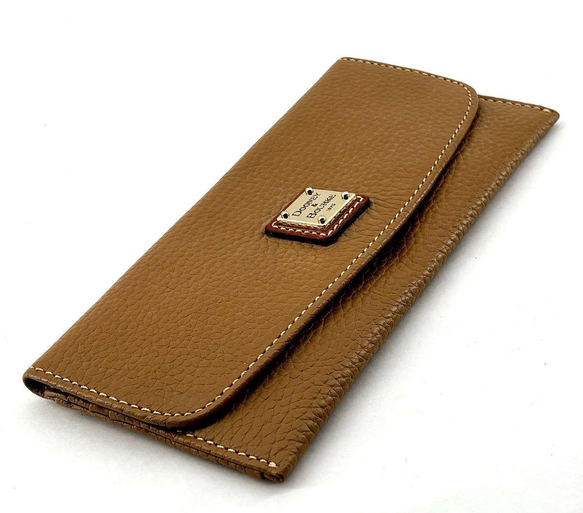 Dooney & Bourke tan pebbled leather continental flap wallet with silver-tone 1975 logo plate, view 3