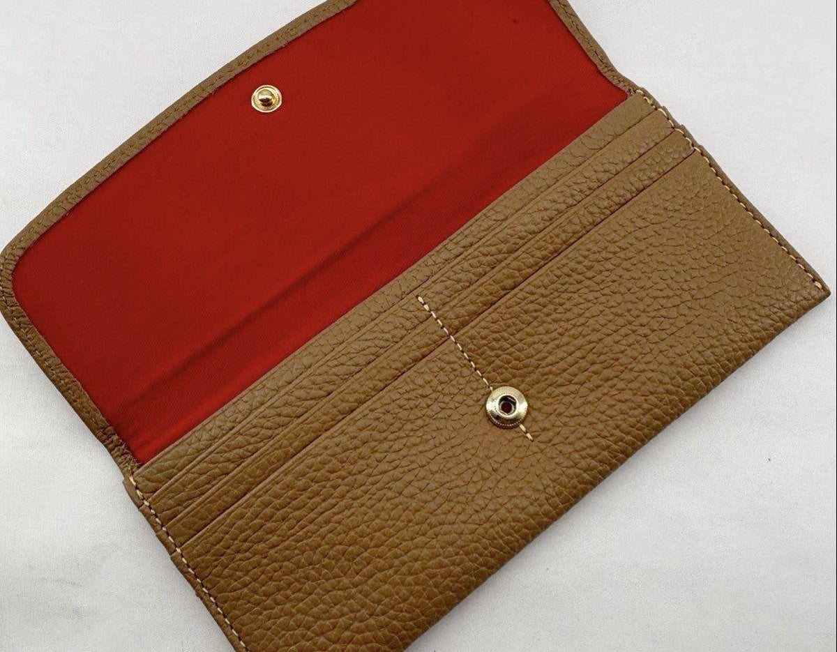 Dooney & Bourke tan pebbled leather continental flap wallet with silver-tone 1975 logo plate, view 5