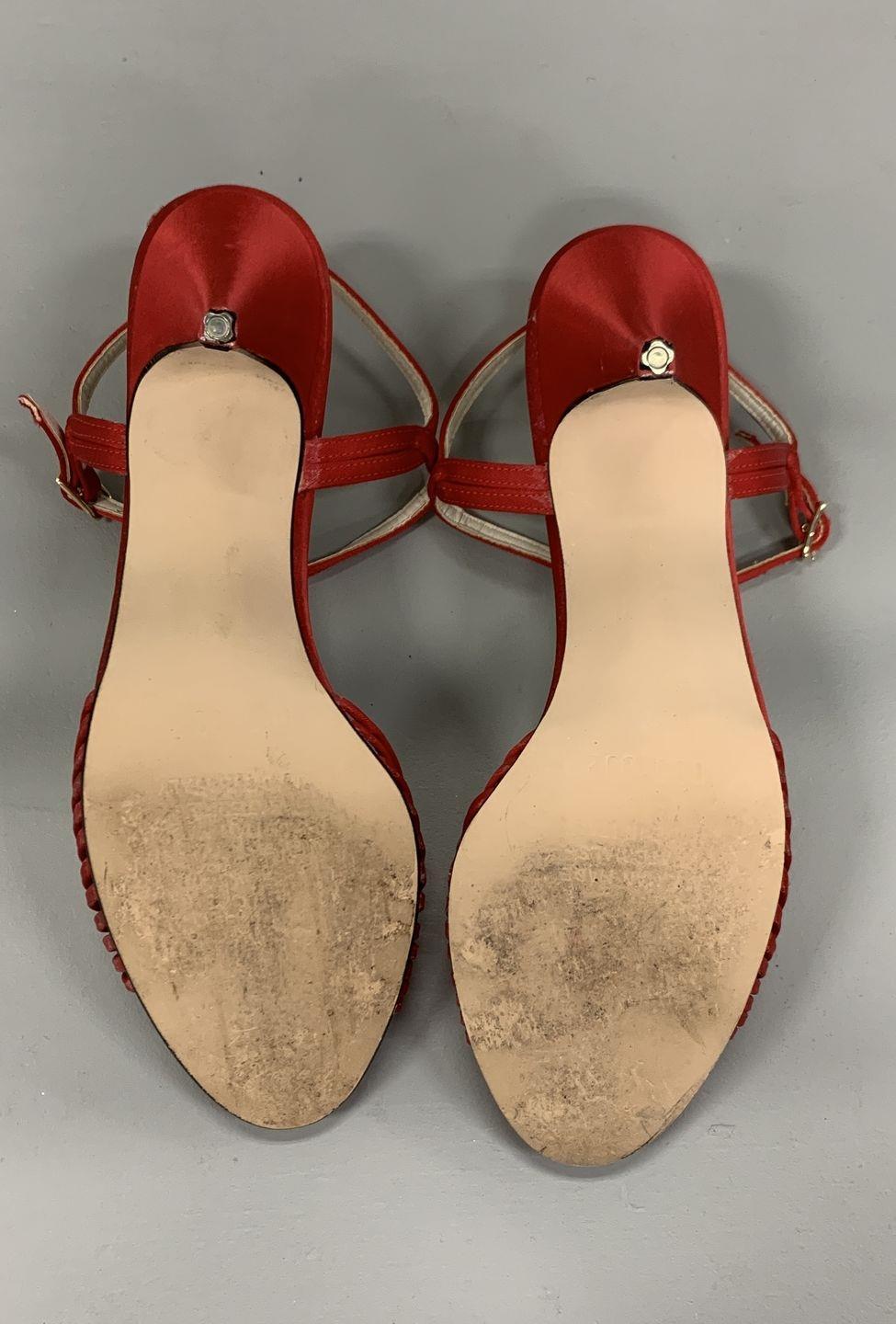 Showoffs Red Satin Strappy Knotted Heels Made In Italy Size 8N