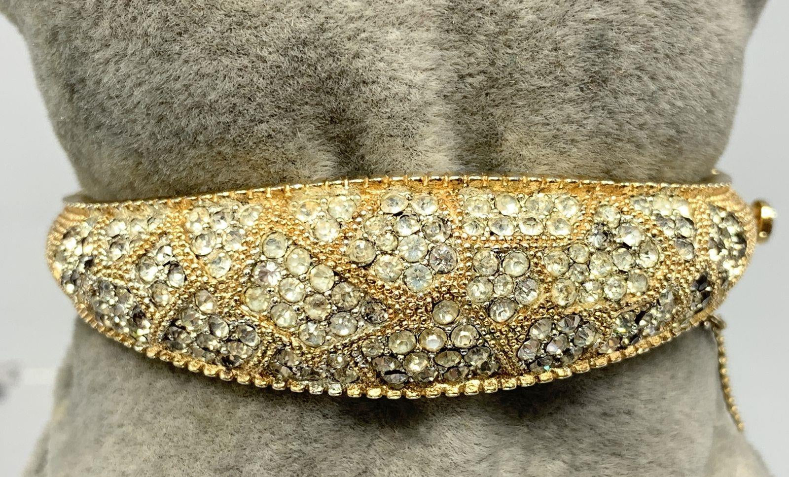 Kramer Gold-Tone Hinged Rhinestone Bracelet 6.5 Inch