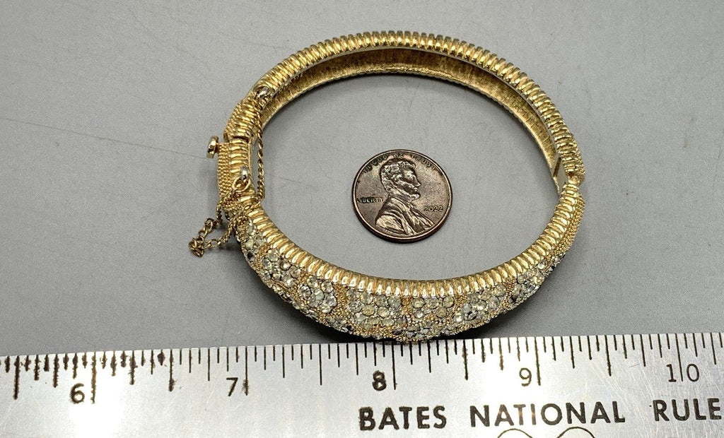 Kramer Gold-Tone Hinged Rhinestone Bracelet 6.5 Inch