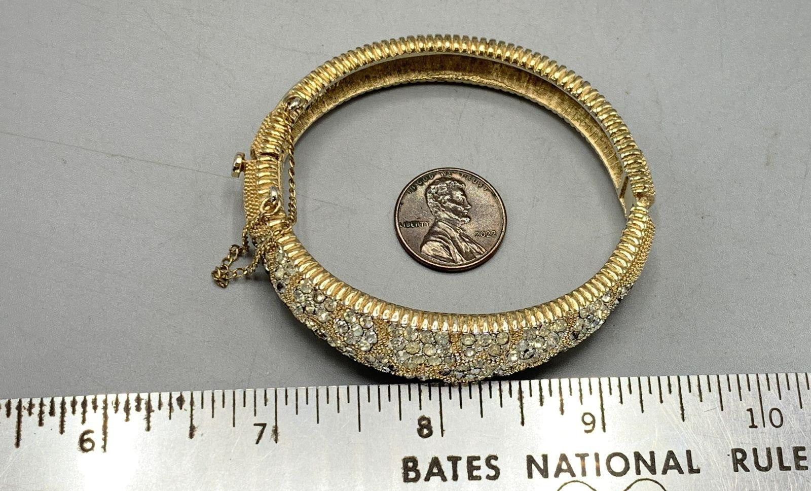 Kramer Gold-Tone Hinged Rhinestone Bracelet 6.5 Inch