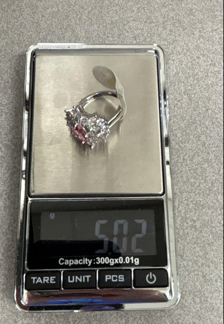 Bomb Party The Scarlett Ring Rhodium Plated Pink Lab Tourmaline Cluster Size 7