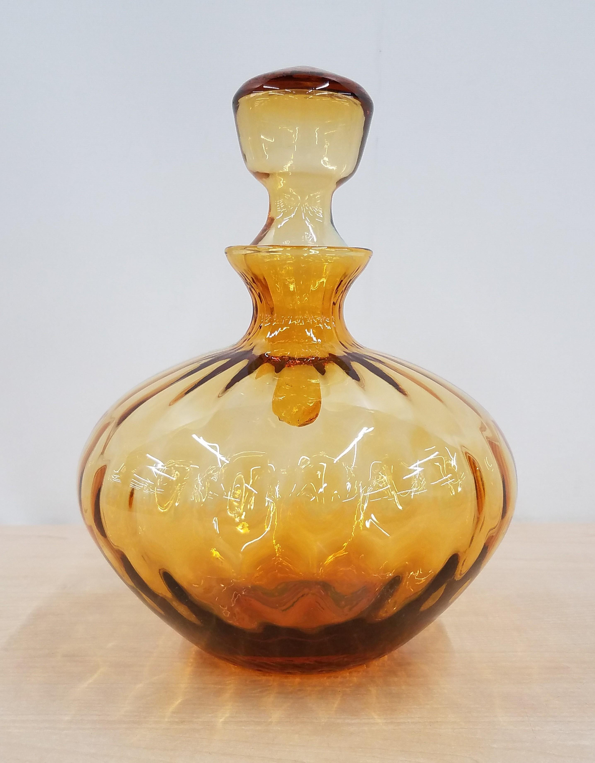 11" Tall Hand Blown Amber Glass Decanter w/ Stopper
