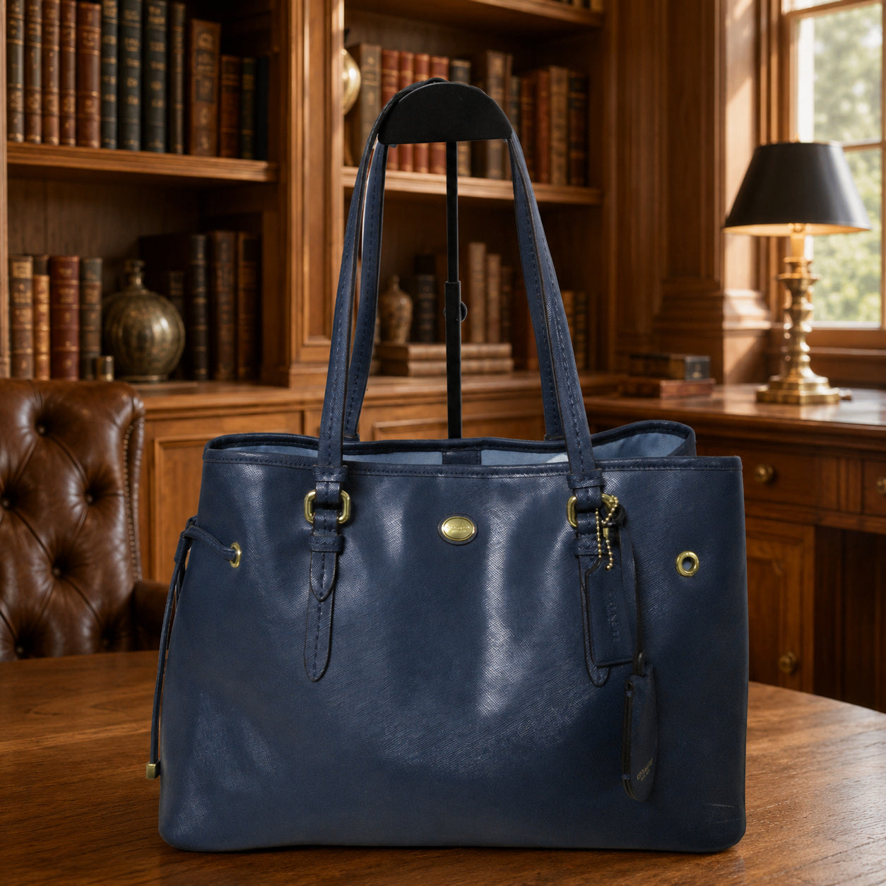 Coach Peyton Navy Saffiano Drawstring Carryall Tote