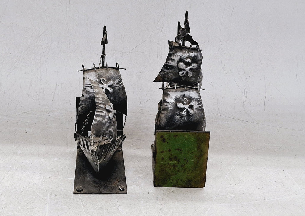 Vintage Metal Sailing Ship Galleon Bookends with Detailed Nautical Design