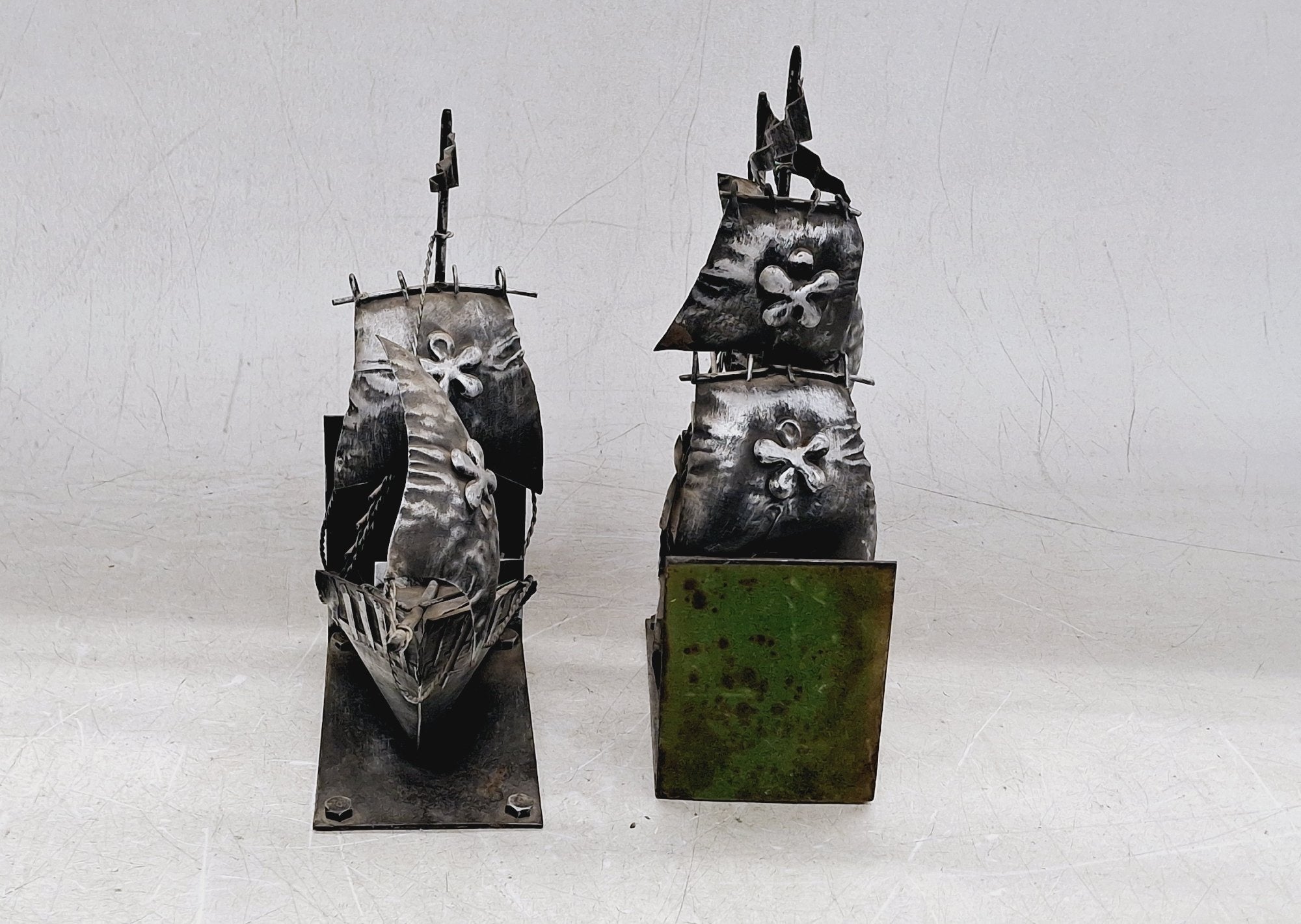 Vintage Metal Sailing Ship Galleon Bookends with Detailed Nautical Design