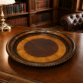 24 Inch Round Wooden Serving Tray Carved Rope Rim