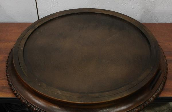 24 Inch Round Wooden Serving Tray Carved Rope Rim