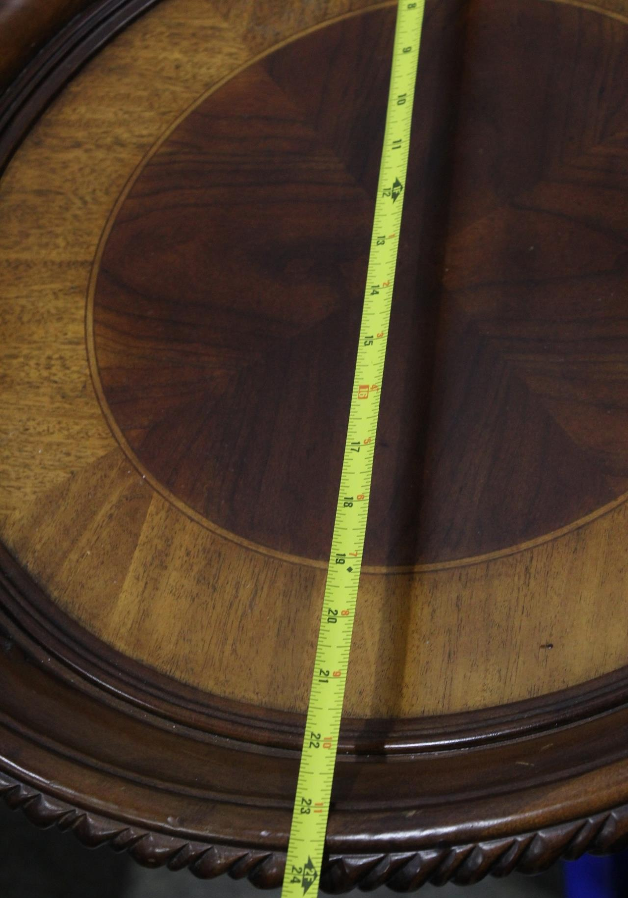 24 Inch Round Wooden Serving Tray Carved Rope Rim