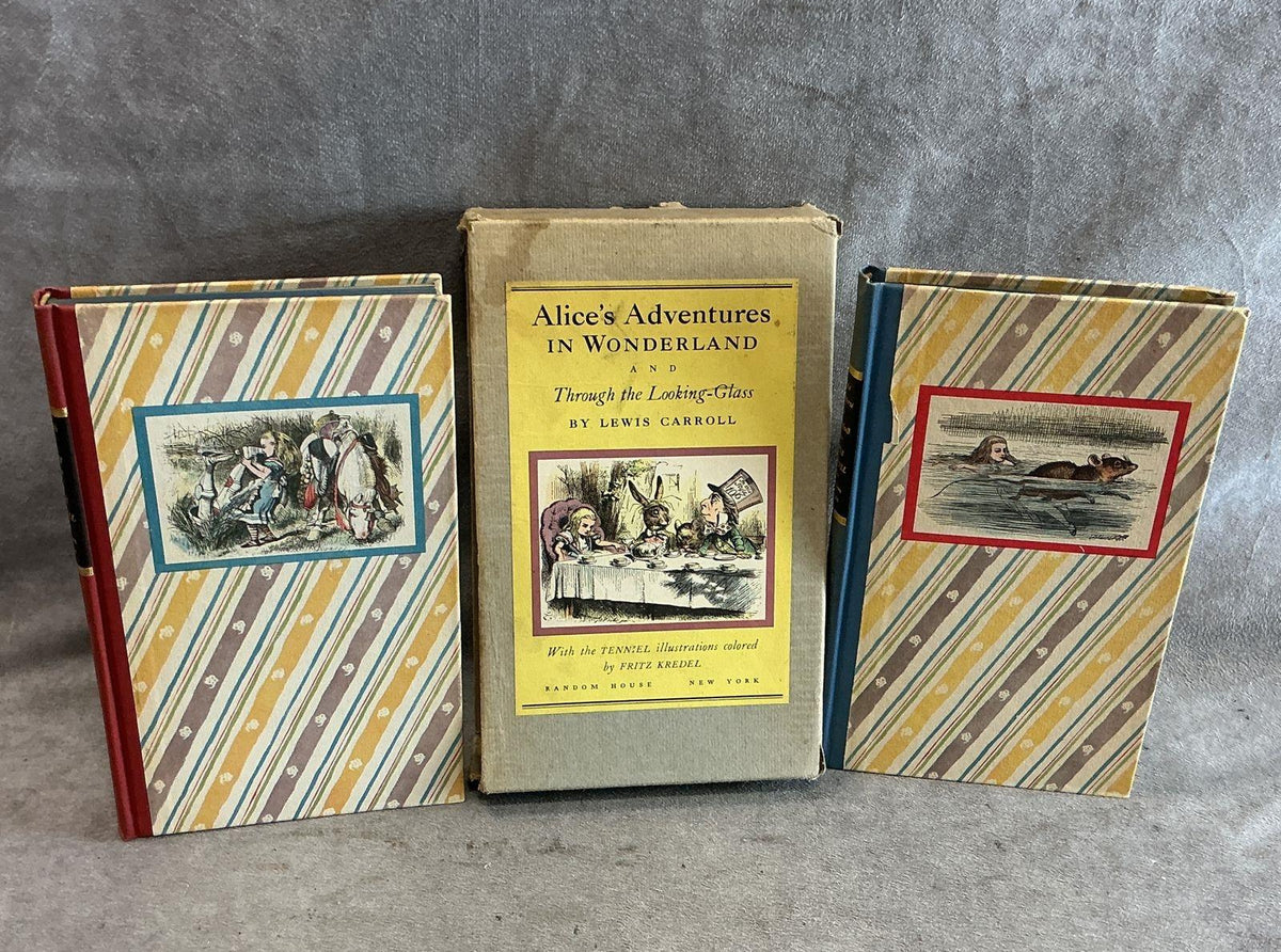 Alice's Adventures in Wonderland and Through the Looking-Glass 1946 Random House two-book set with striped slipcase, view 2