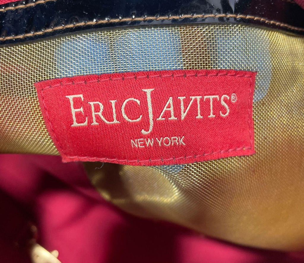 Eric Javits Womens Shoulder Handbag Brown Black Woven Straw Purse Red Lining