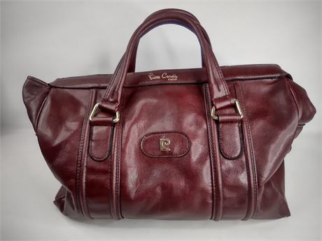 Burgundy leather overnight travel bag with dual handles and top zip, view 10