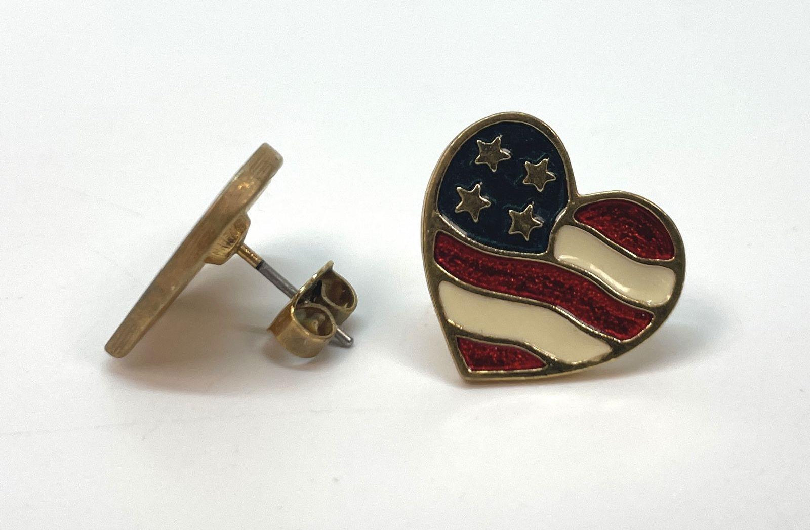 Vintage Avon Heart of America Enamel Flag Stud Earrings