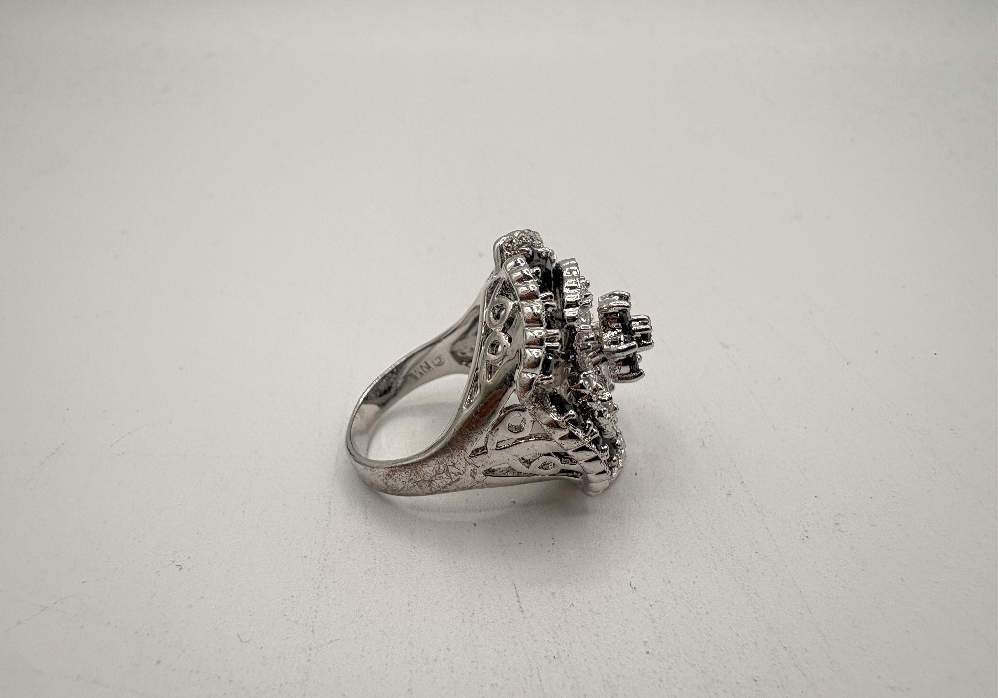 Vintage Nolan Miller Black and Clear Rhinestone Statement Ring