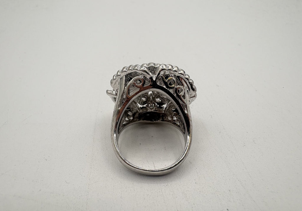 Vintage Nolan Miller Black and Clear Rhinestone Statement Ring