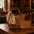 Steve Madden Tan Floral Satchel with Pouch and Scarf