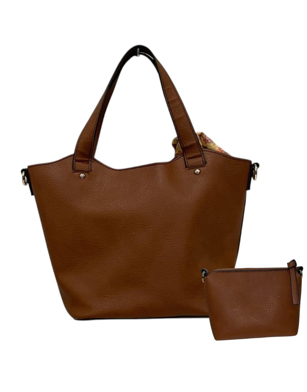 Steve Madden Tan Floral Satchel with Pouch and Scarf