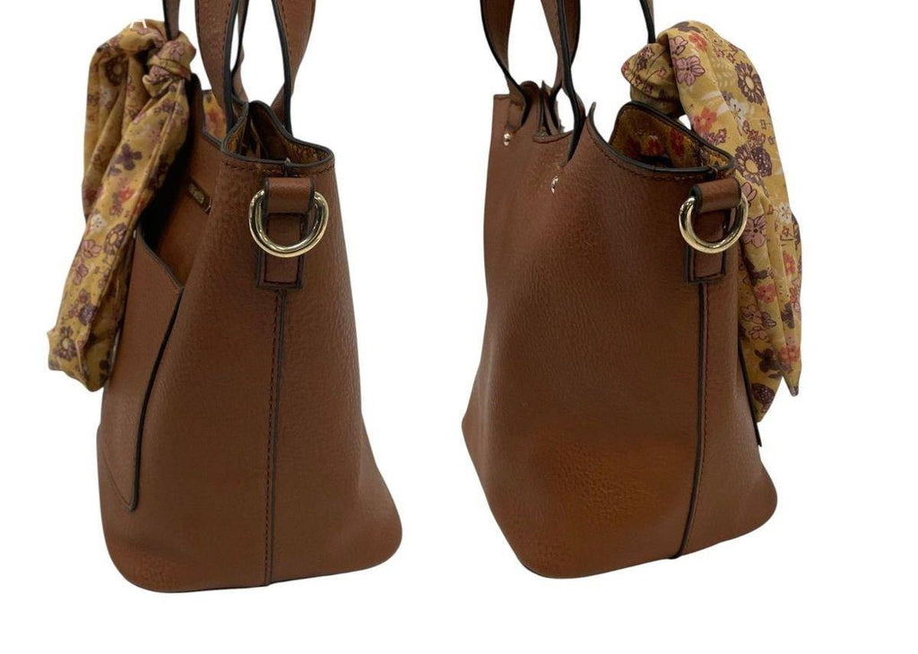 Steve Madden Tan Floral Satchel with Pouch and Scarf