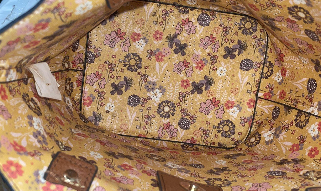 Steve Madden Tan Floral Satchel with Pouch and Scarf