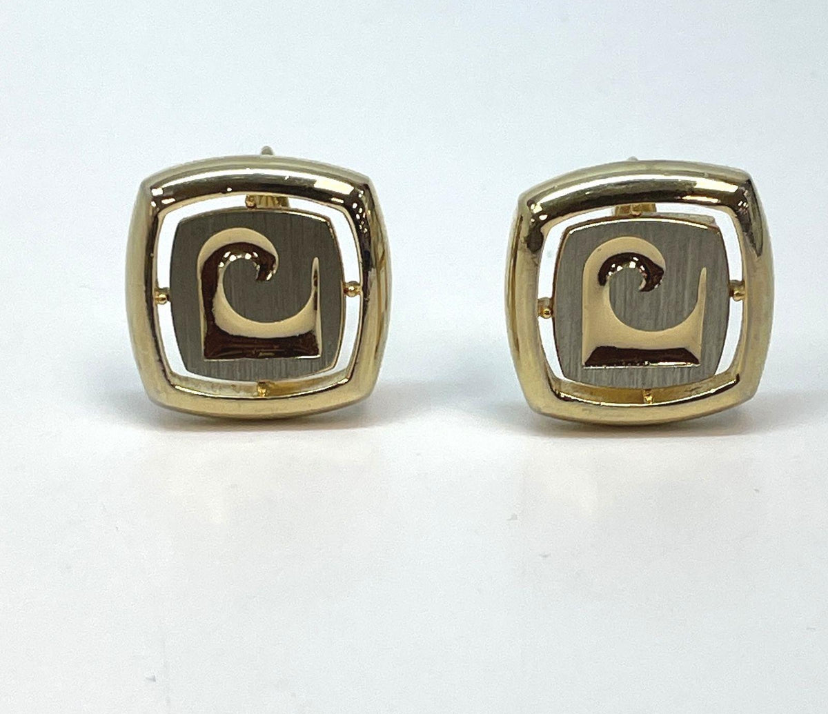 Pierre Cardin two-tone gold-tone square cufflinks with swirl C logo, view 2