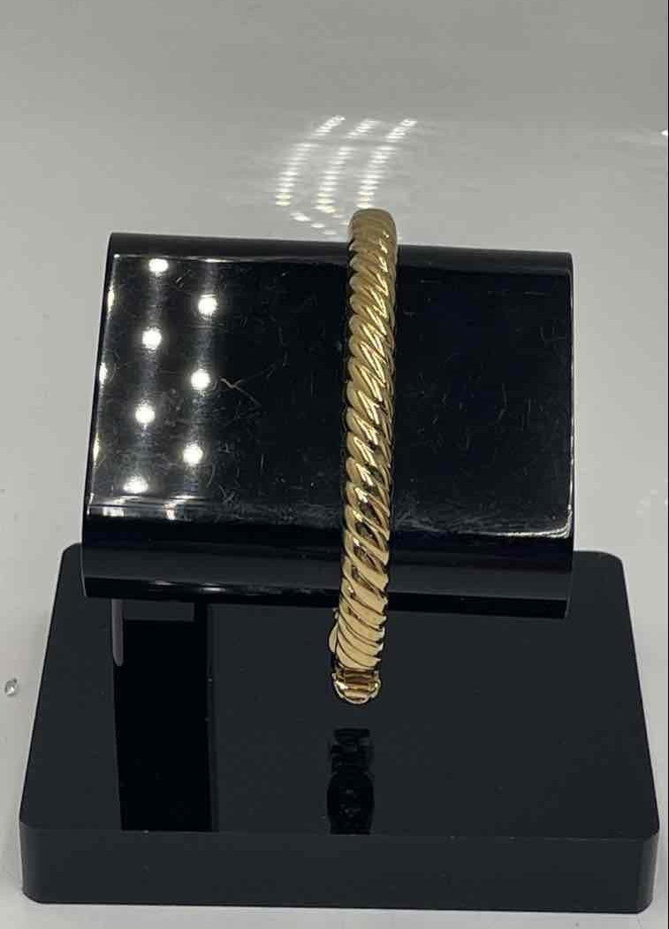 Swarovski gold-tone hinged bangle with clear crystal trios and jet black crystal accents, view 3